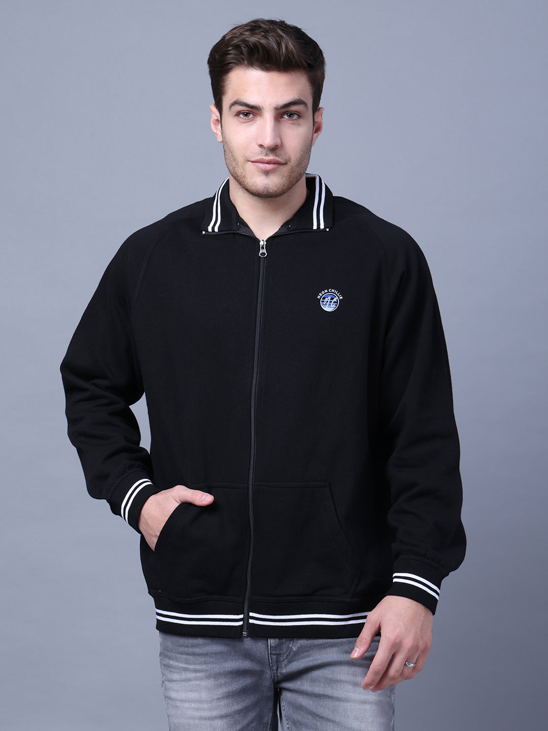 Men's Black Casual Zipper Jacket. Style Code-NC-WNTR-701-Black