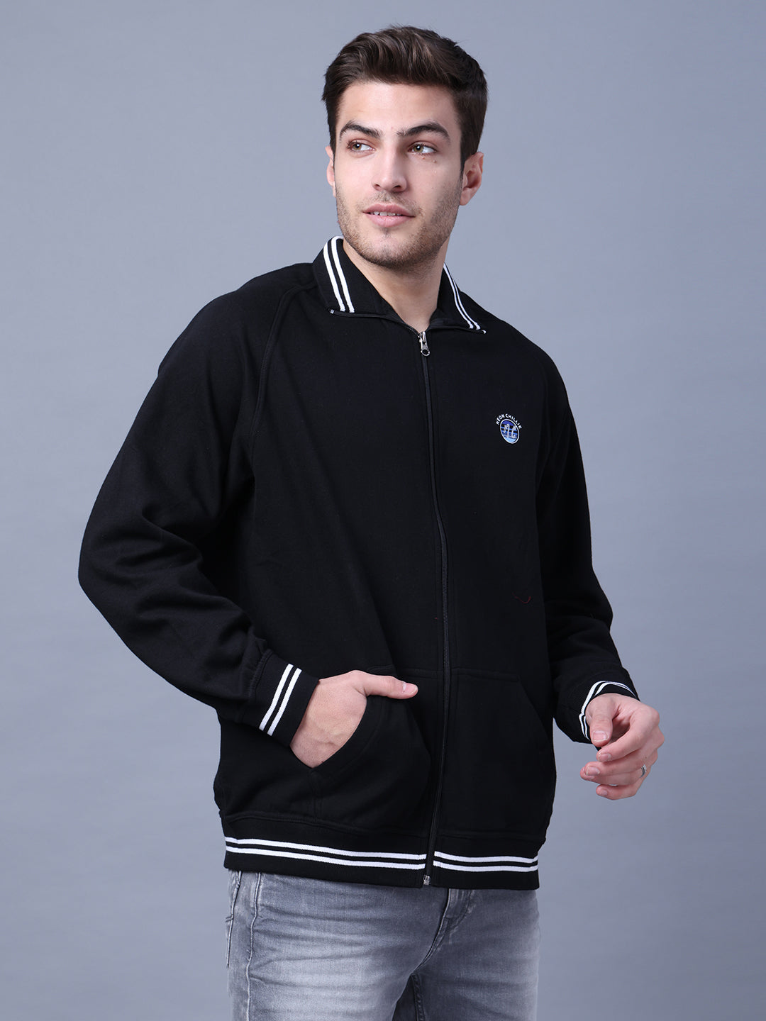 Men's Black Casual Zipper Jacket. Style Code-NC-WNTR-701-Black