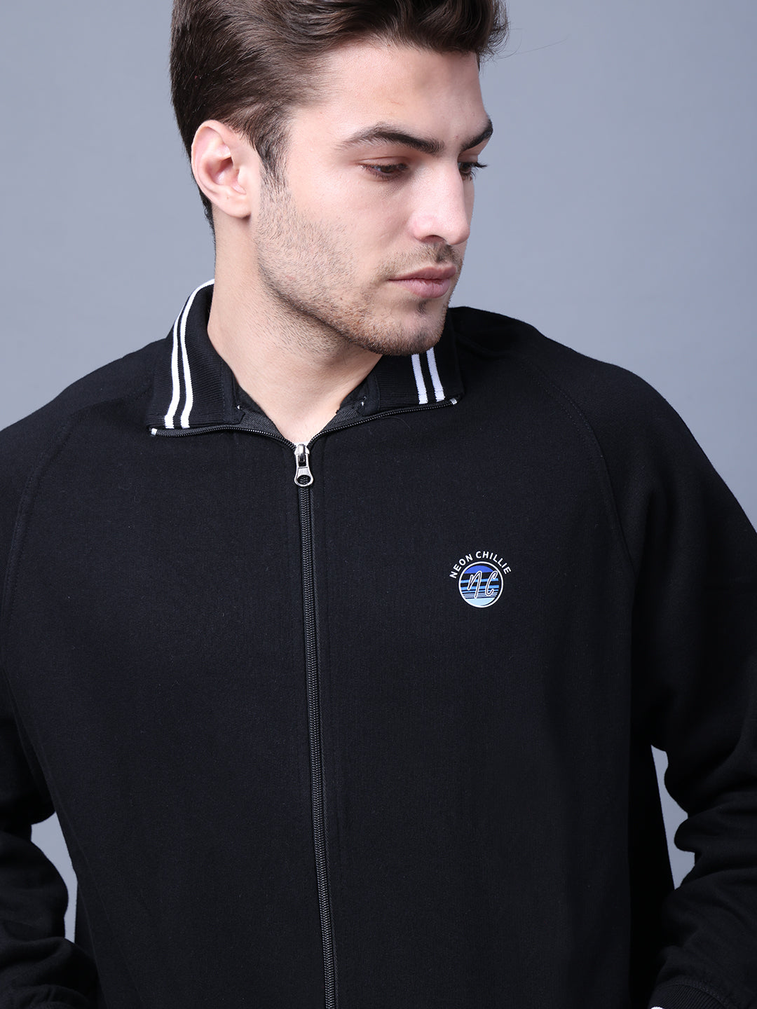 Men's Black Casual Zipper Jacket. Style Code-NC-WNTR-701-Black