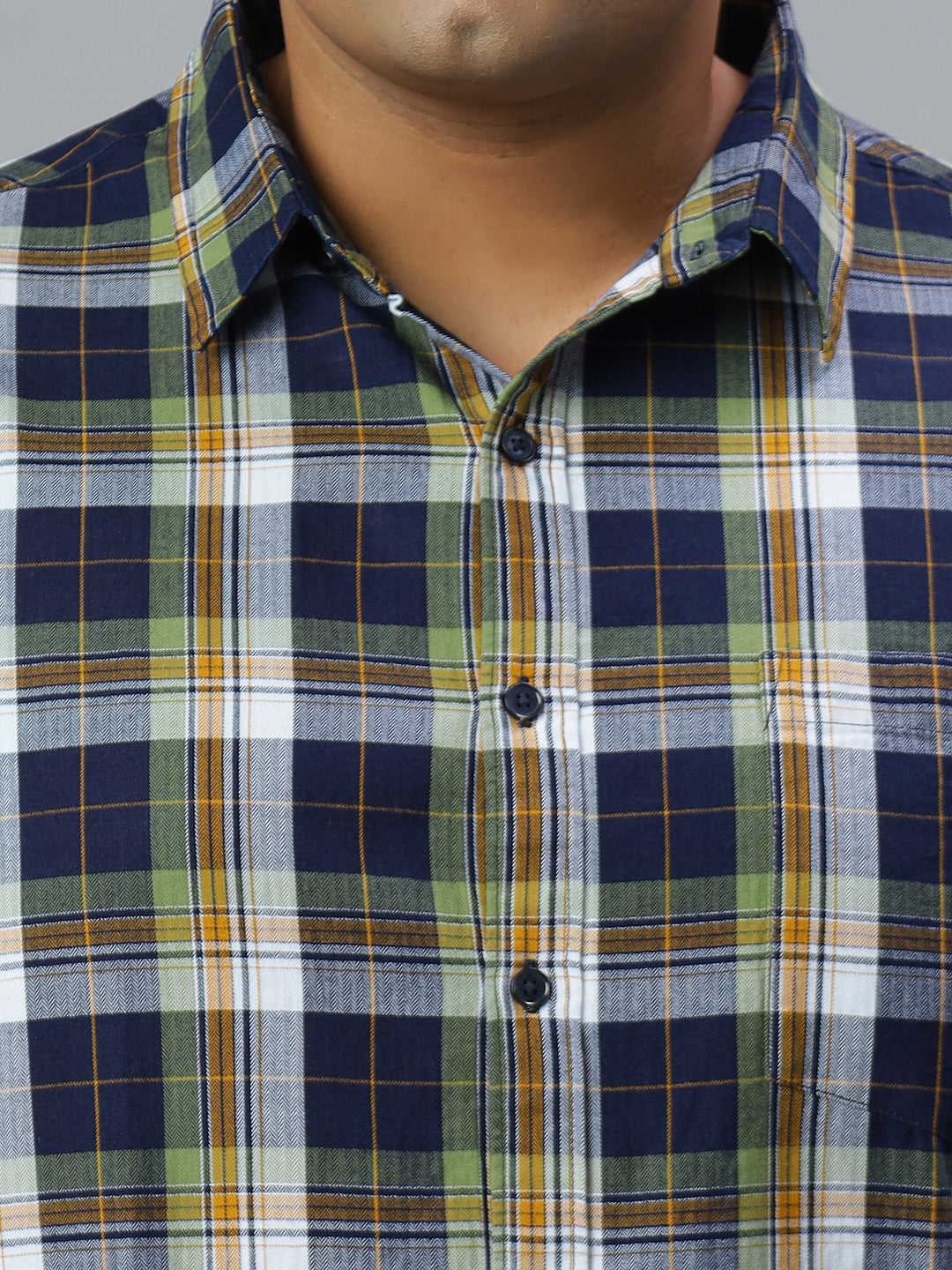 Men Blue and Green Checkered Long Sleeve Cotton Plus Size Casual Shirt