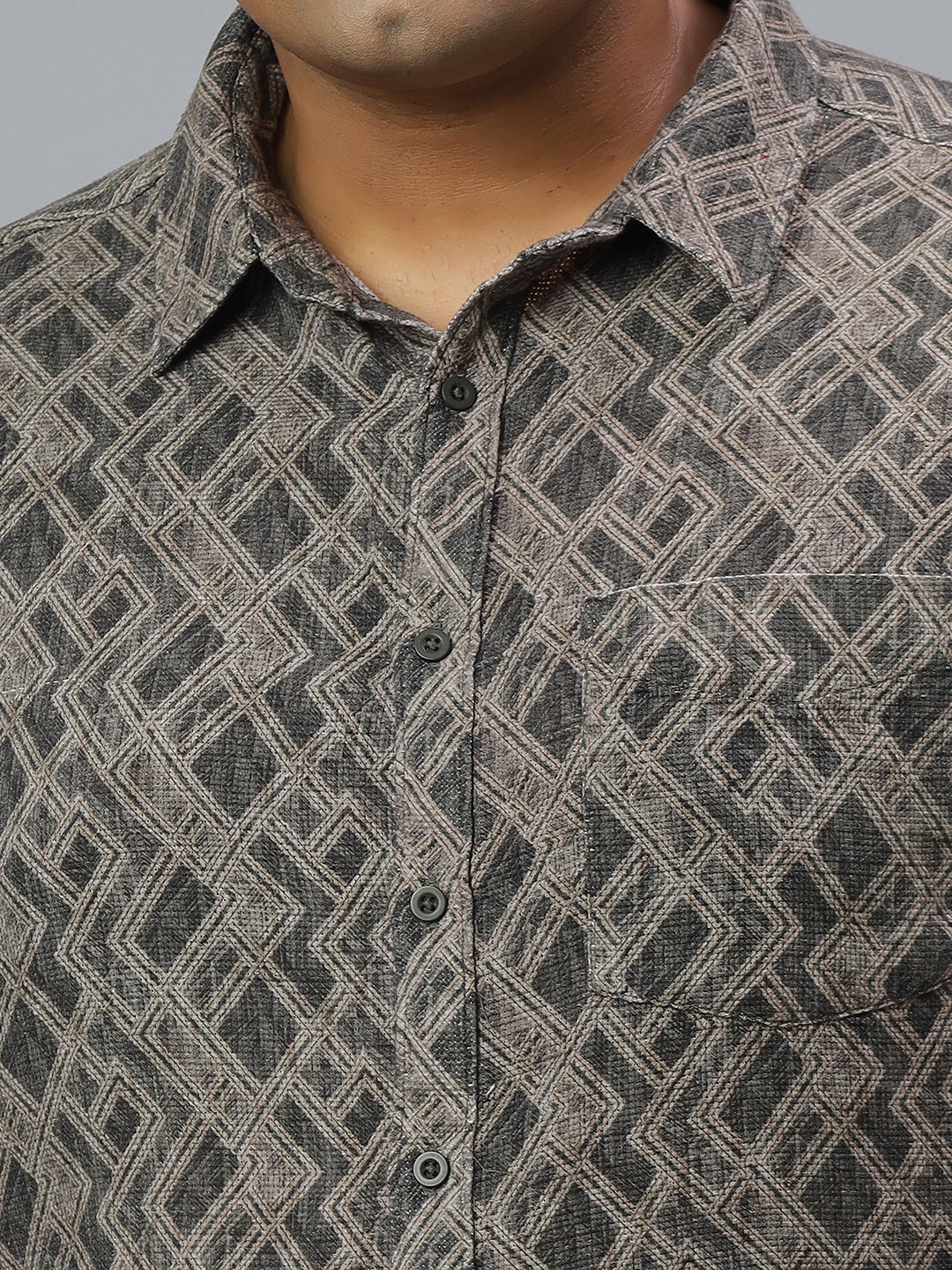 Men Olive Printed Long Sleeve Cotton Plus Size Casual Shirt
