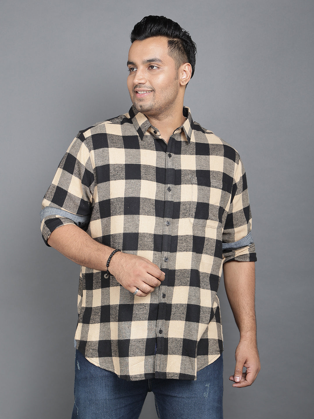 Black and Beige Brushed Cotton Checks Shirt (NC-2k25)