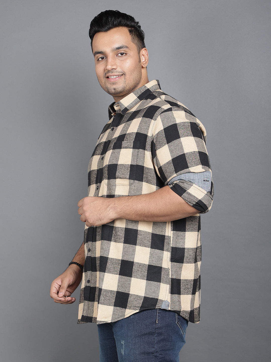 Black and Beige Brushed Cotton Checks Shirt (NC-2k25)