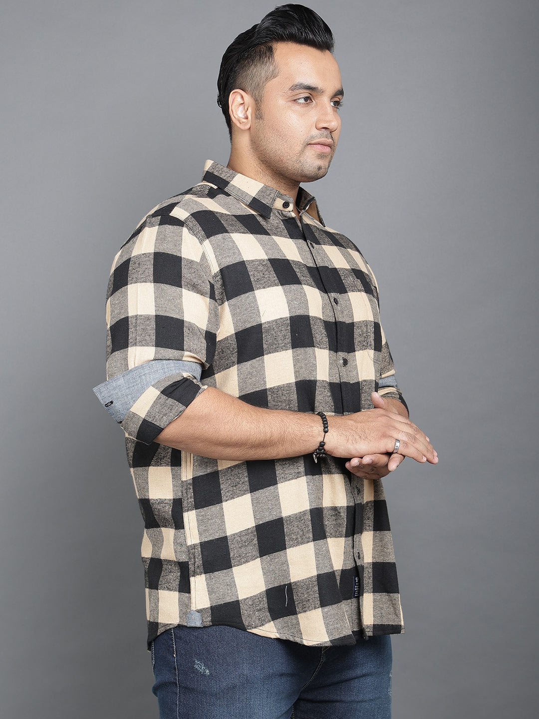 Black and Beige Brushed Cotton Checks Shirt (NC-2k25)