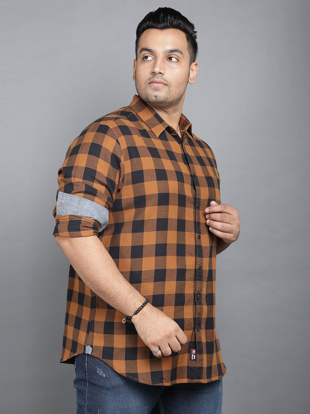 Rustic and Black Brushed Cotton Checkered Shirt (Style Code-2k39)