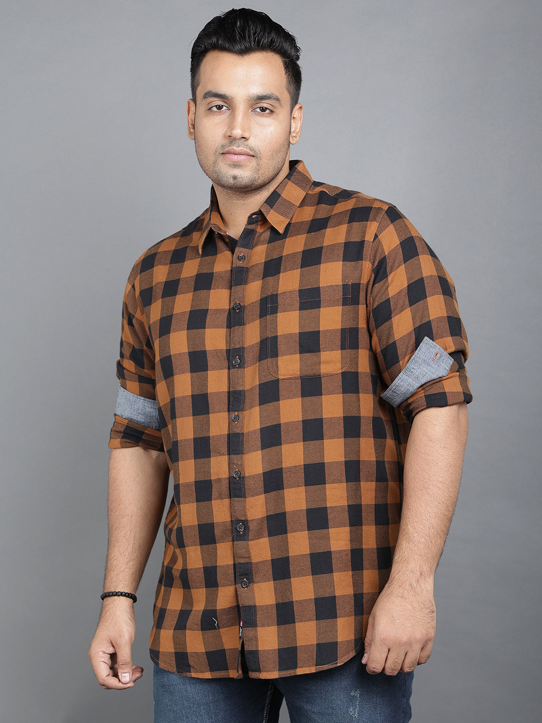 Rustic and Black Brushed Cotton Checkered Shirt (Style Code-2k39)