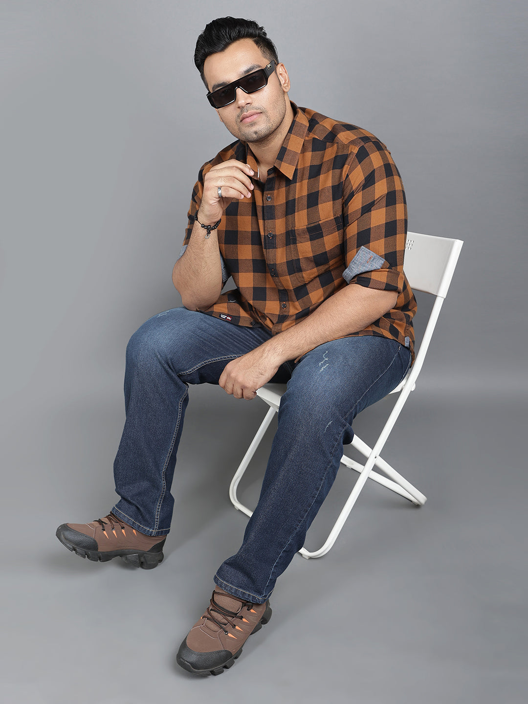 Rustic and Black Brushed Cotton Checkered Shirt (Style Code-2k39)