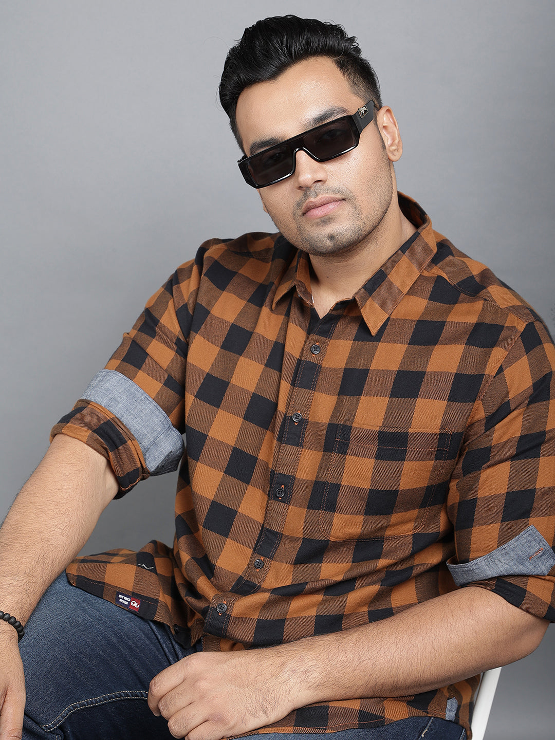 Rustic and Black Brushed Cotton Checkered Shirt (Style Code-2k39)