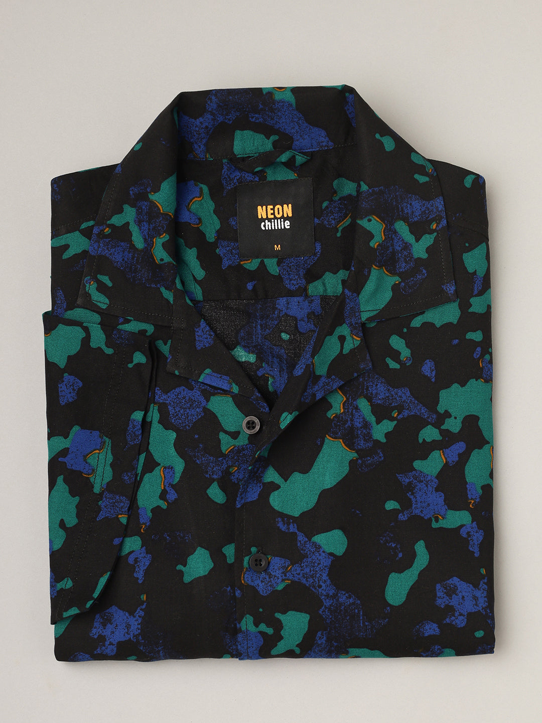 Men Blue Rayon Printed Half Sleeve Open Collar Shirt ( NC-HS-501 )