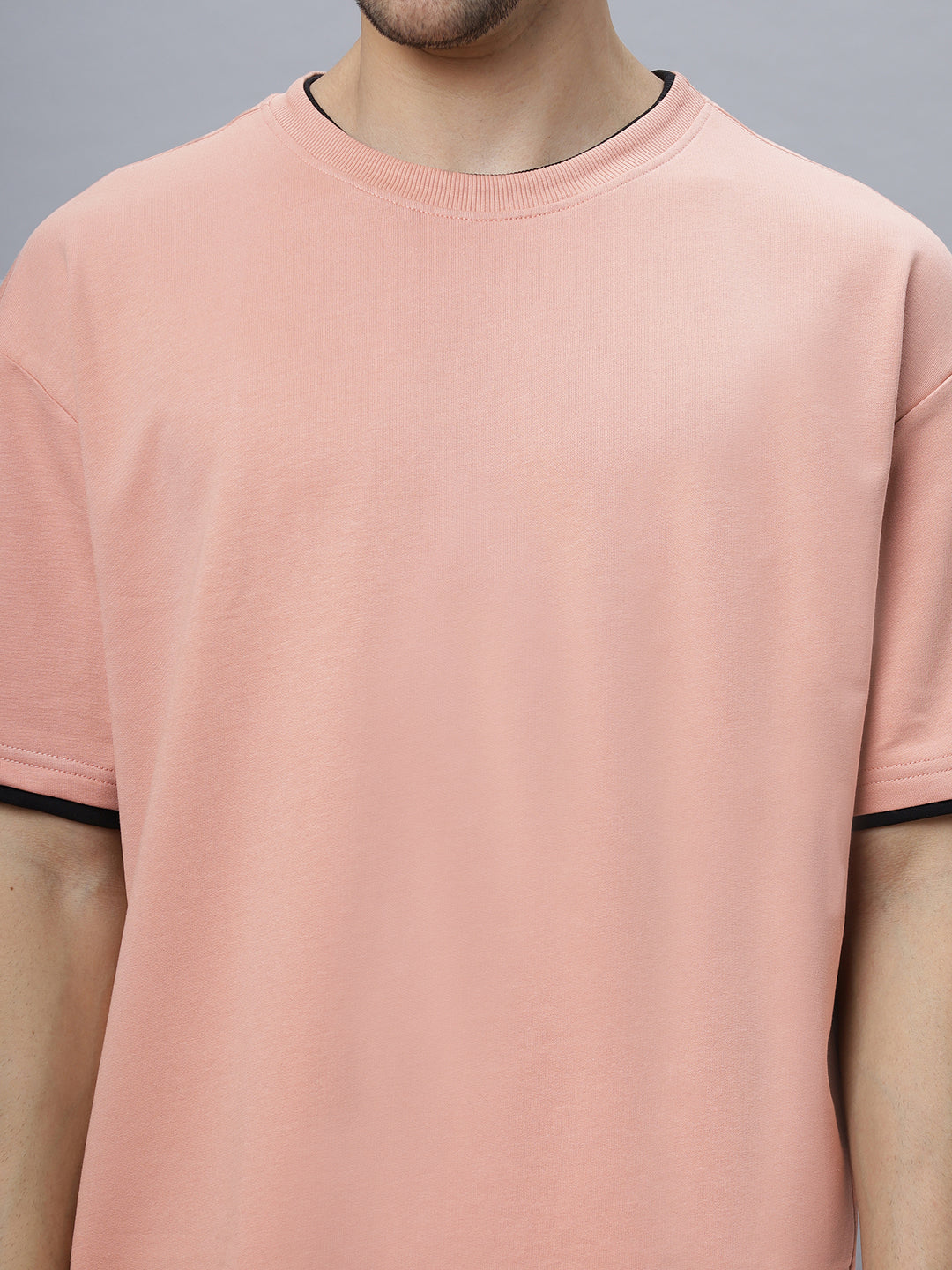 Drop-Shoulder Sleeves Heavy GSM Pure Cotton Oversize Fit T-shirt (NC-OS-102-Pink)