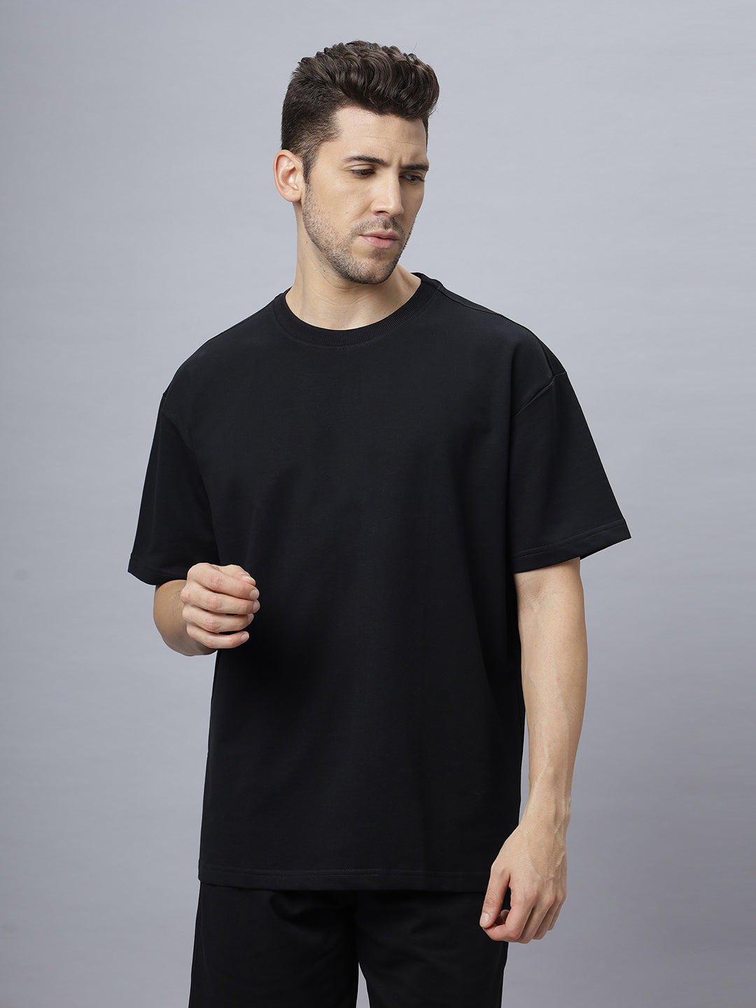 Black Oversize Crew Neck Heavy GSM T Shirt.. Style Code- NC-OS-101