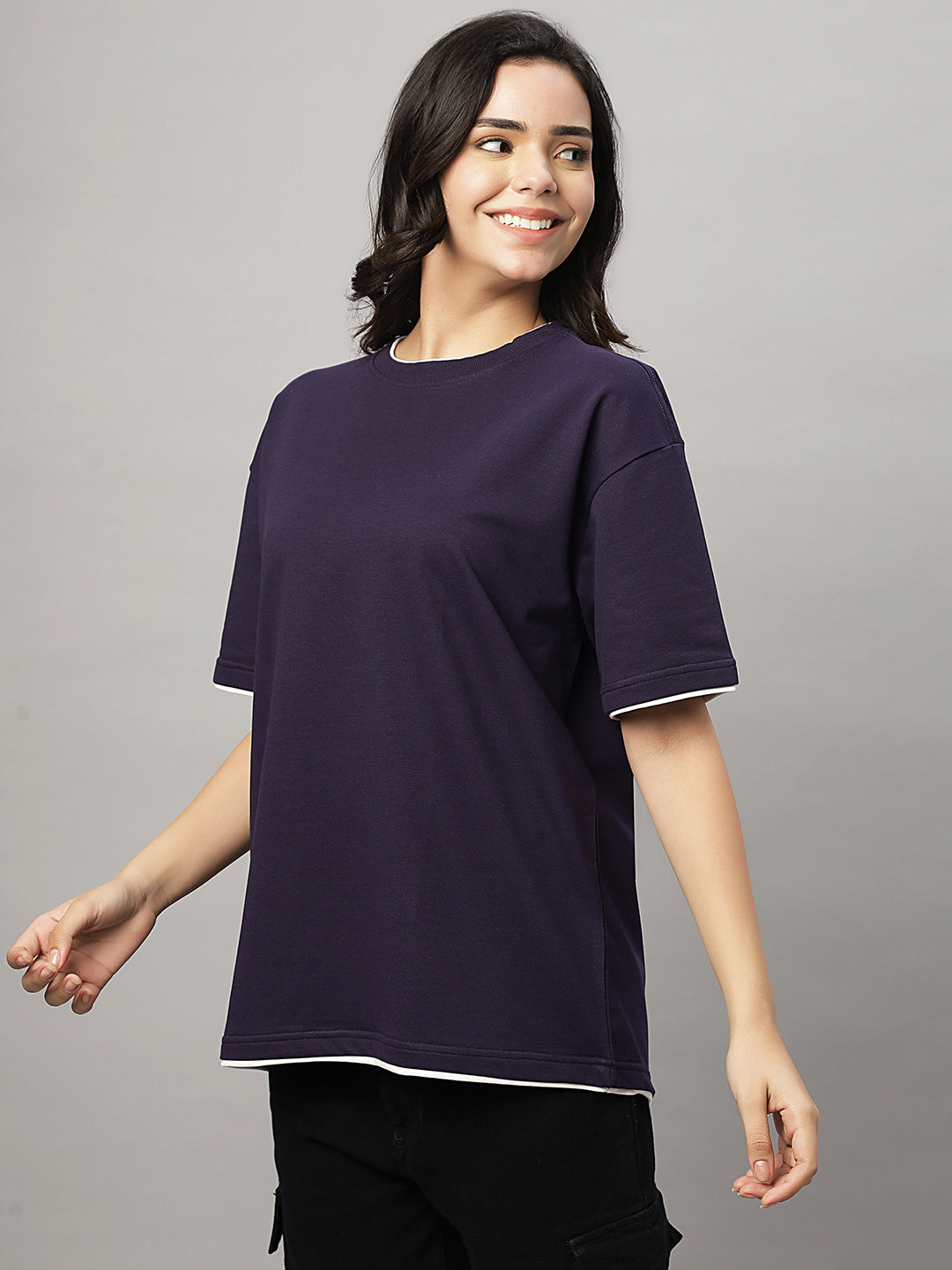 Purple Oversize Unisex Crew Neck Tee Shirt ( NC-OS-102 )