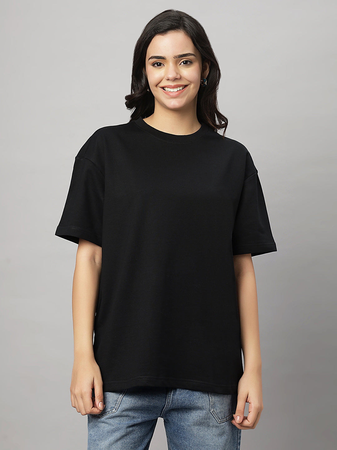 Black Oversize Unisex Crew Neck Tee Shirt ( NC-OS-101 )