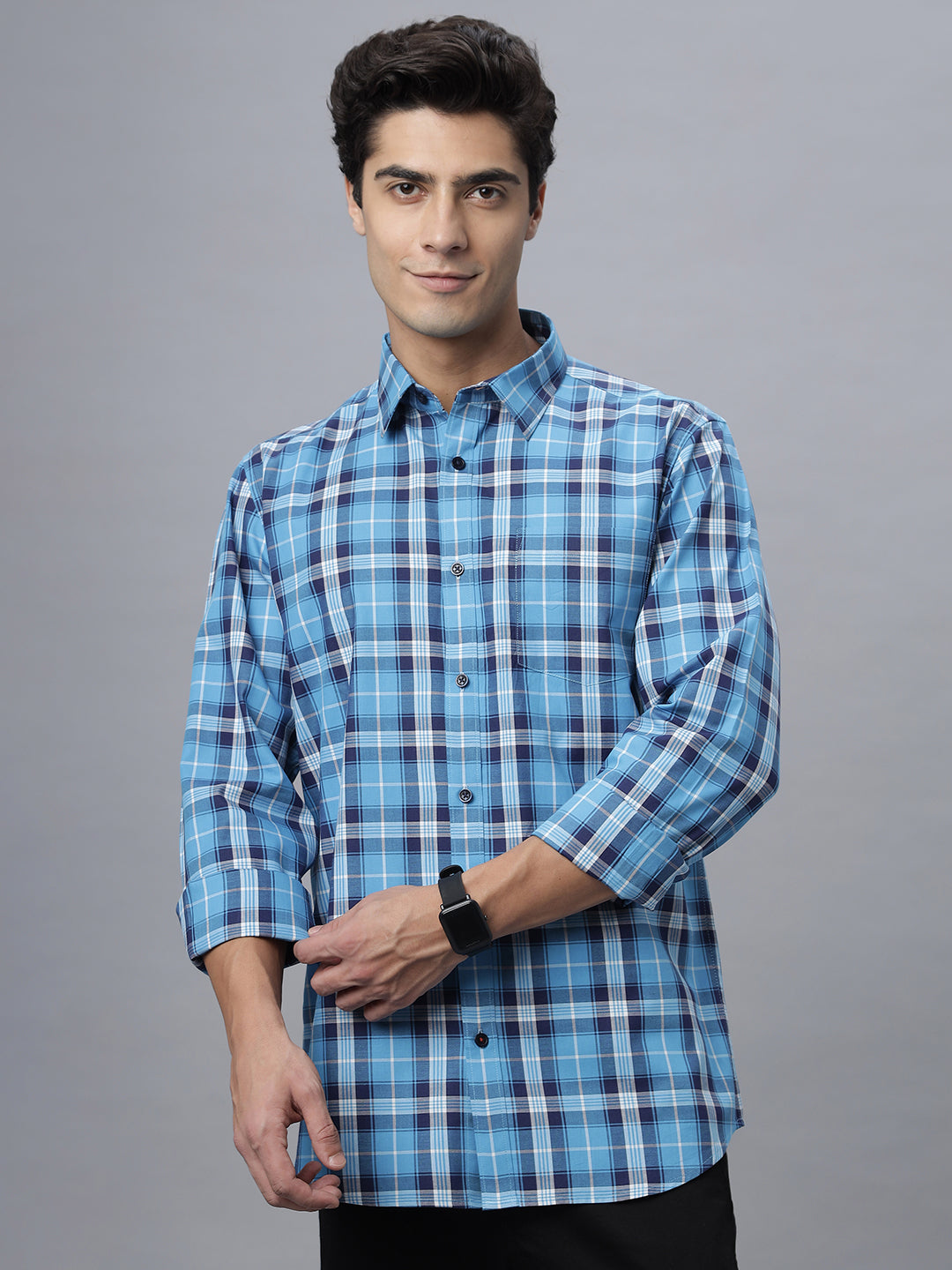 Blue Checkered Full Sleeve Cotton Casual Shirt ( NC-FS-2K22 )