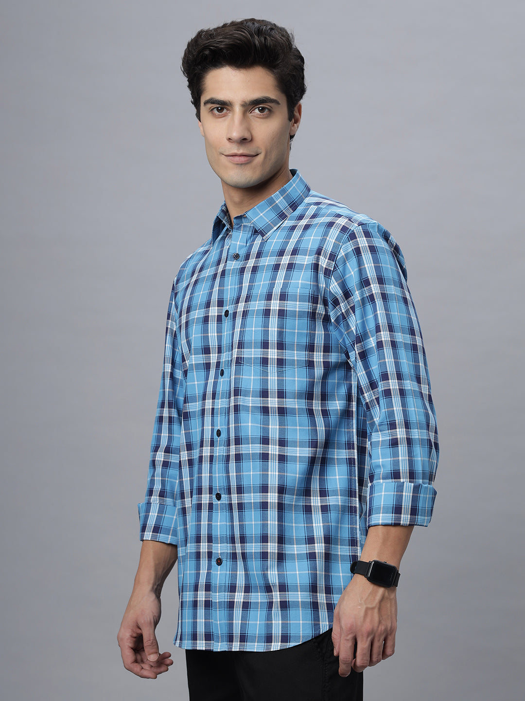 Blue Checkered Full Sleeve Cotton Casual Shirt ( NC-FS-2K22 )