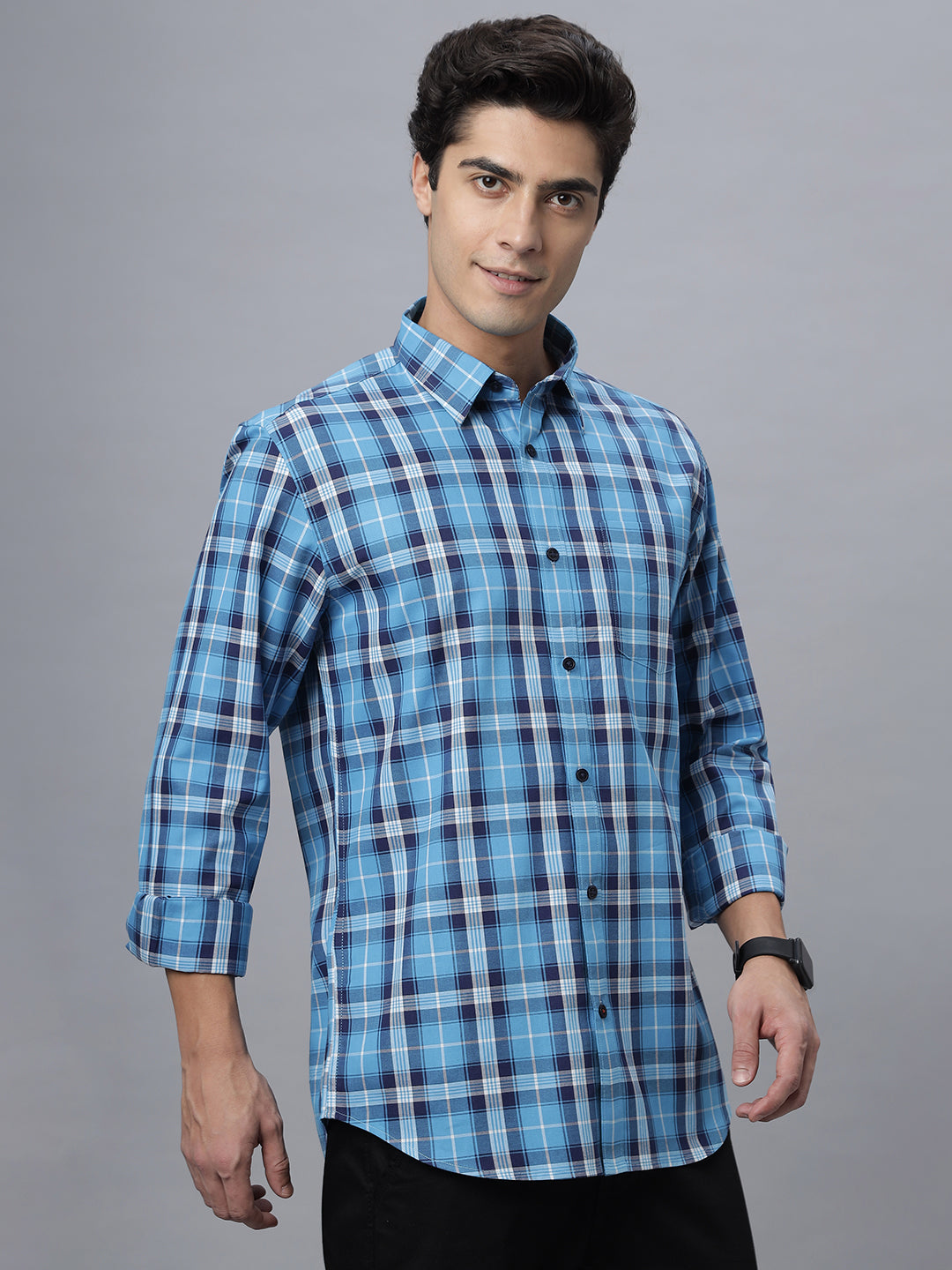 Blue Checkered Full Sleeve Cotton Casual Shirt ( NC-FS-2K22 )