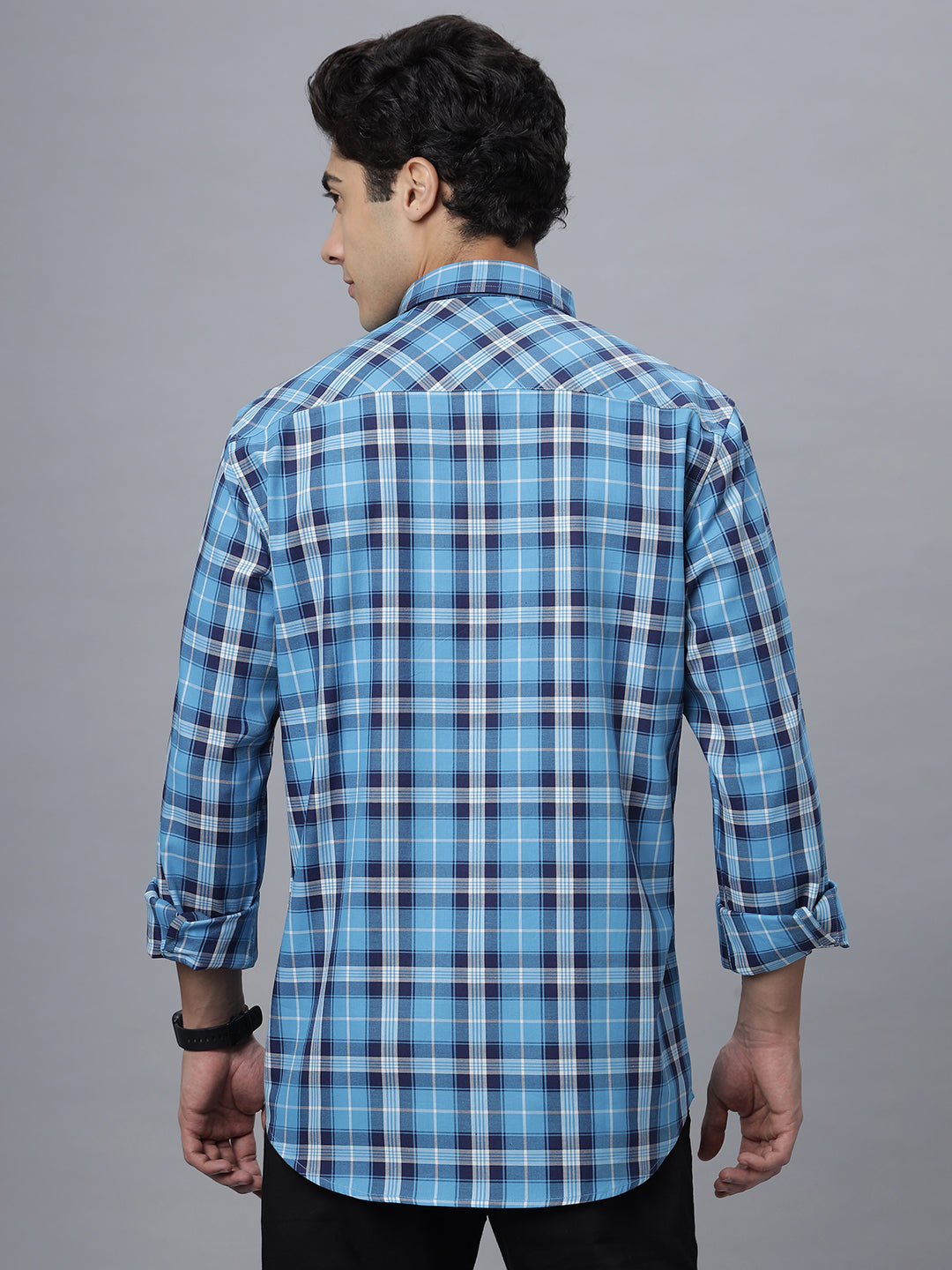 Blue Checkered Full Sleeve Cotton Casual Shirt ( NC-FS-2K22 )