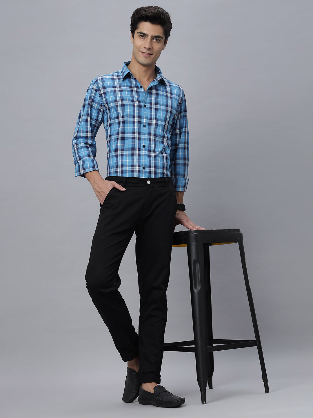 Blue Checkered Full Sleeve Cotton Casual Shirt ( NC-FS-2K22 )