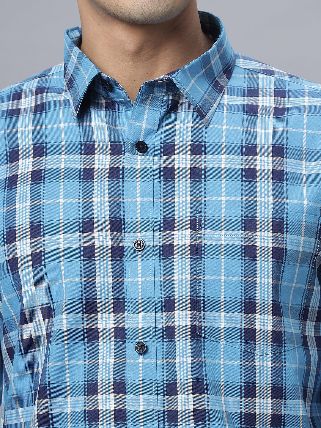 Blue Checkered Full Sleeve Cotton Casual Shirt ( NC-FS-2K22 )