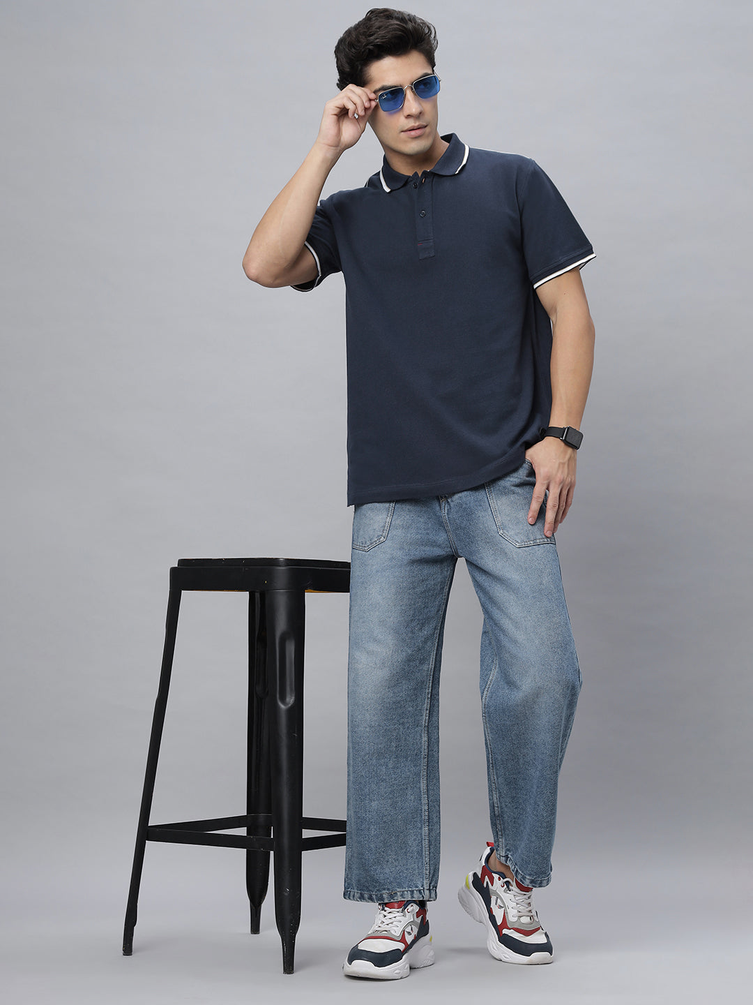Polo Neck OVERSIZE Tee Shirt ( NC-105-P-Navy )