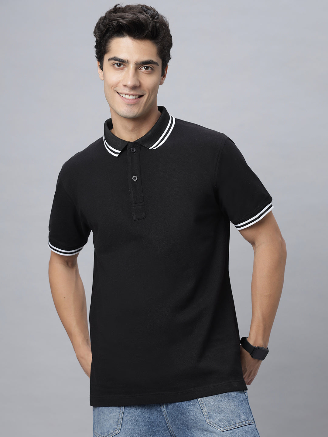 Polo Neck OVERSIZE Tee Shirt ( NC-107-P-Black )