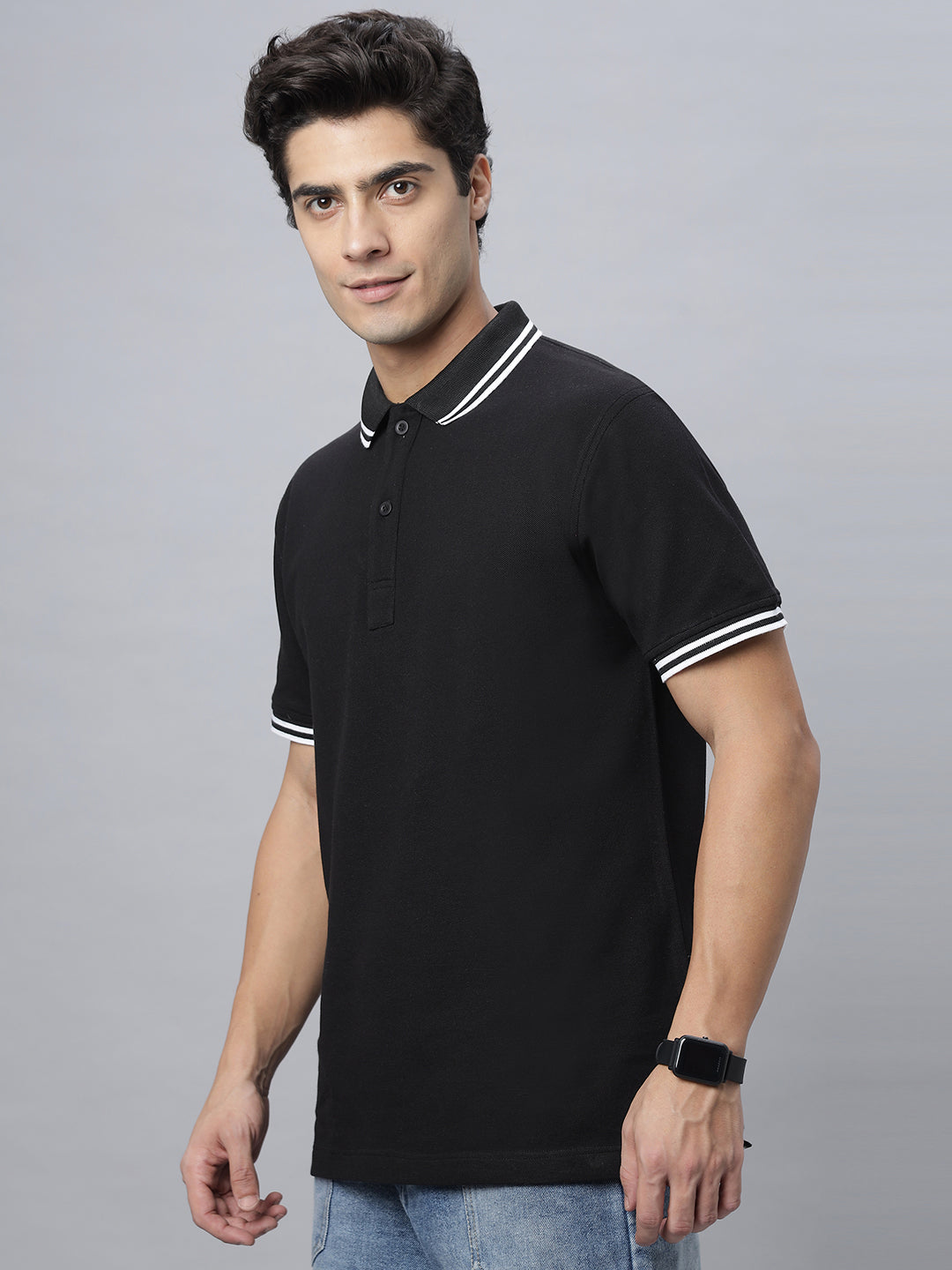 Polo Neck OVERSIZE Tee Shirt ( NC-107-P-Black )