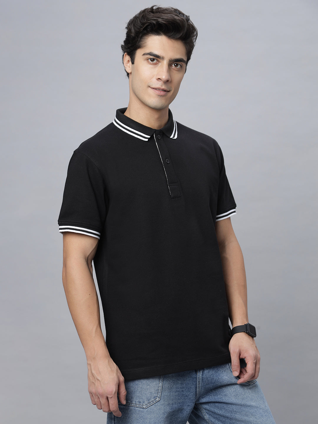 Polo Neck OVERSIZE Tee Shirt ( NC-107-P-Black )