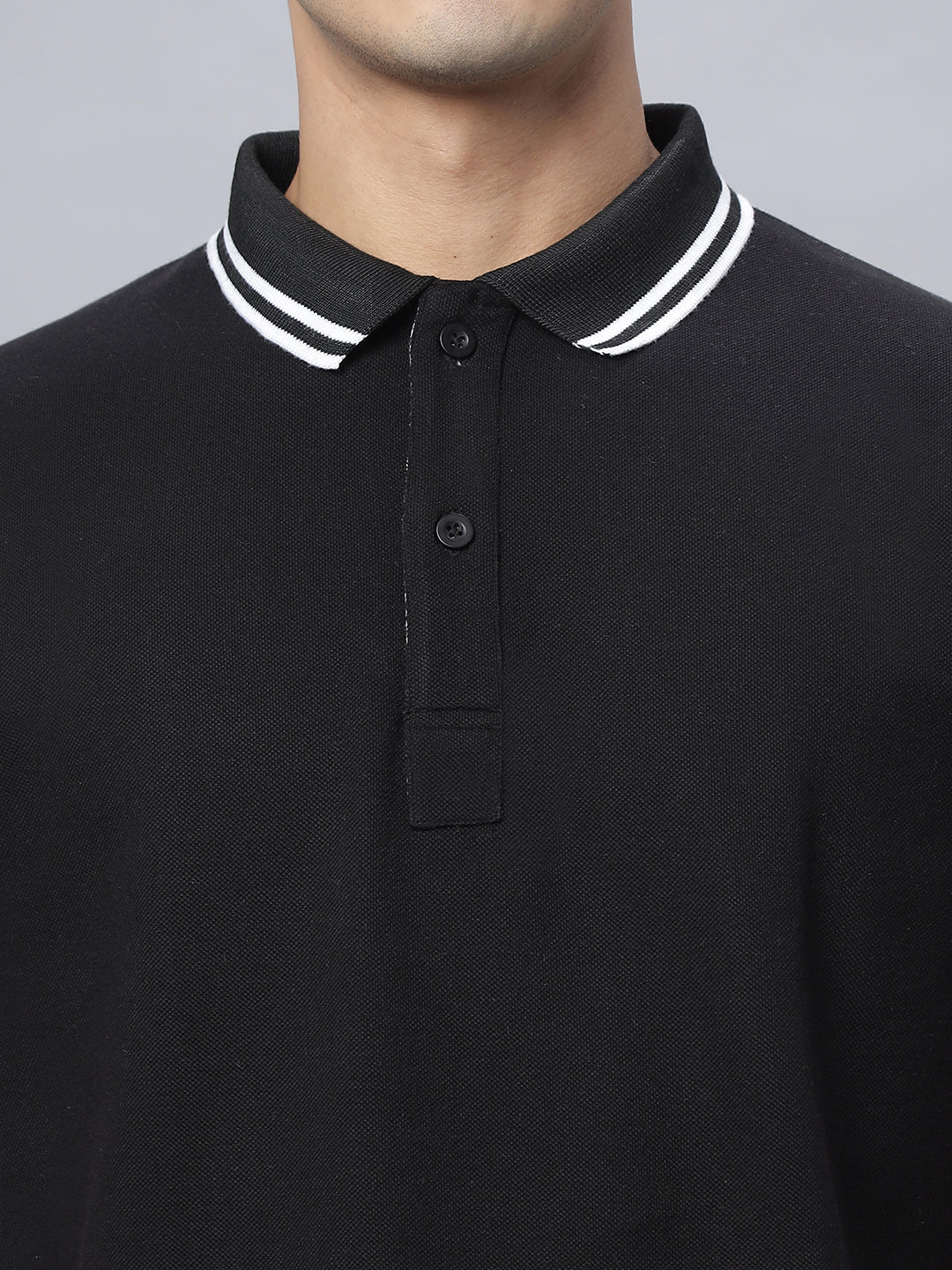 Polo Neck OVERSIZE Tee Shirt ( NC-107-P-Black )