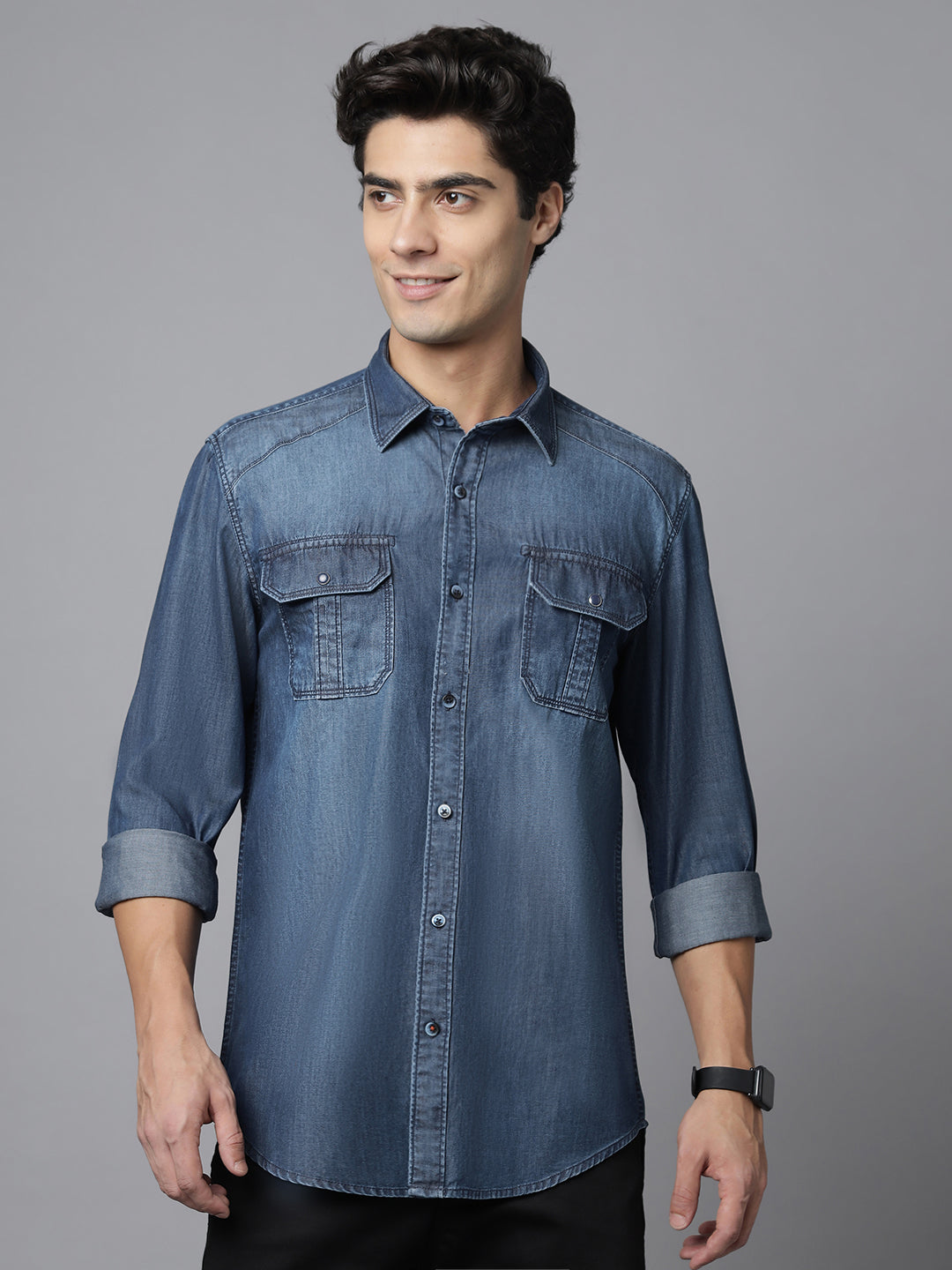 Knoxx | Slim Fit Indigo Casual Shirt ( NC-FS-2K19 )