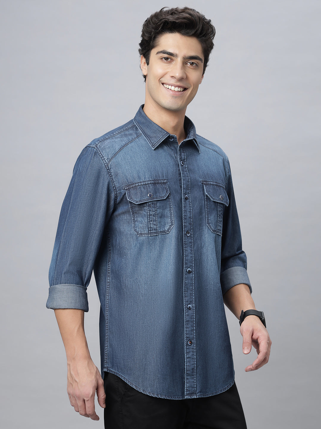 Knoxx | Slim Fit Indigo Casual Shirt ( NC-FS-2K19 )