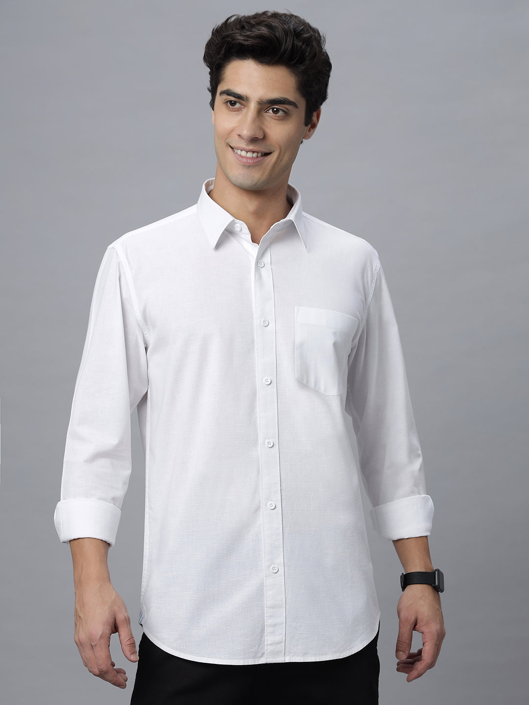 Men Cotton Linen 1 Pocket Solid Color Regular Fit Smart Casual Shirt