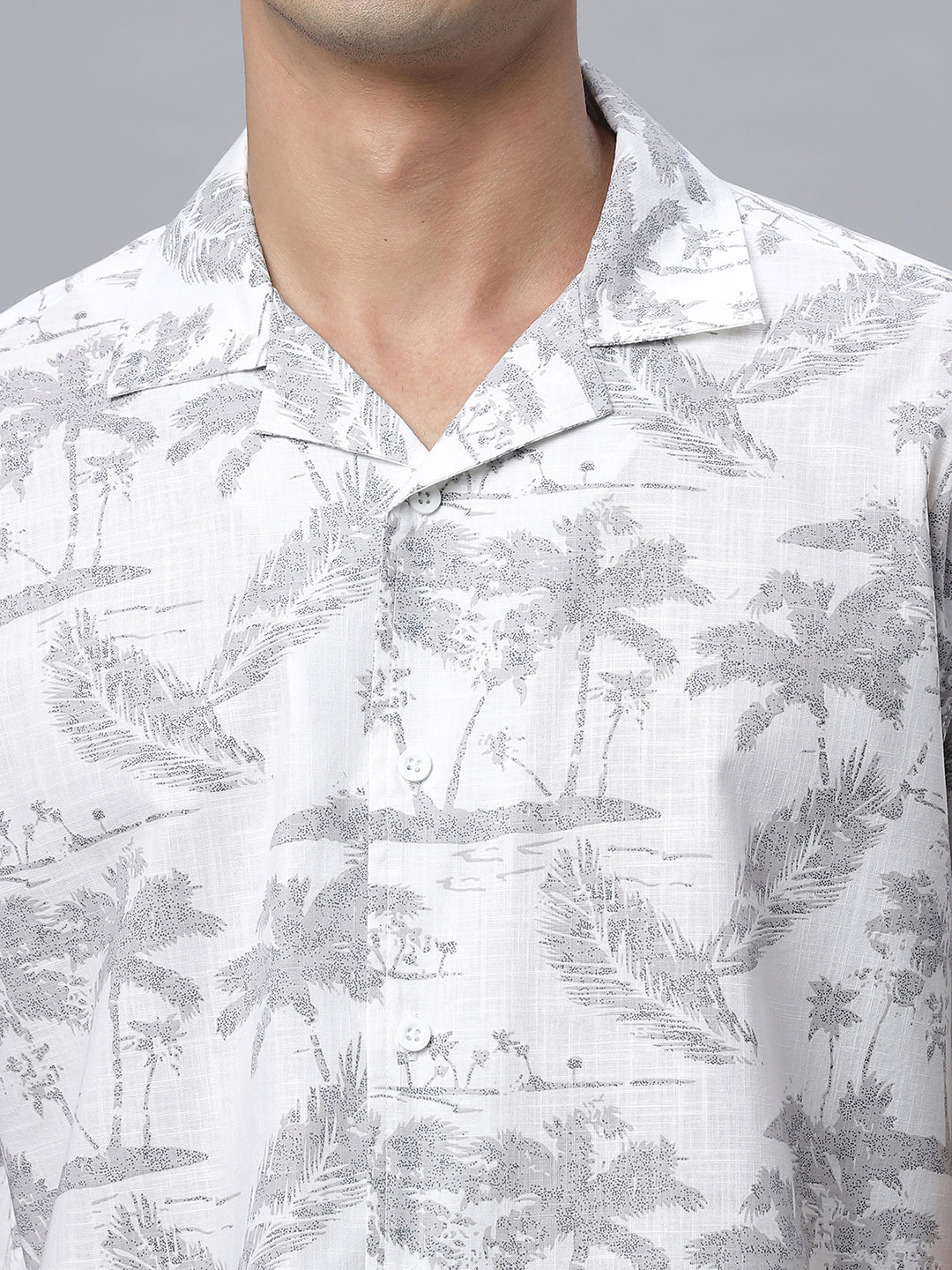 White Printed Half Sleeve Cotton Camp Collar Shirt( NC-HS-515 )