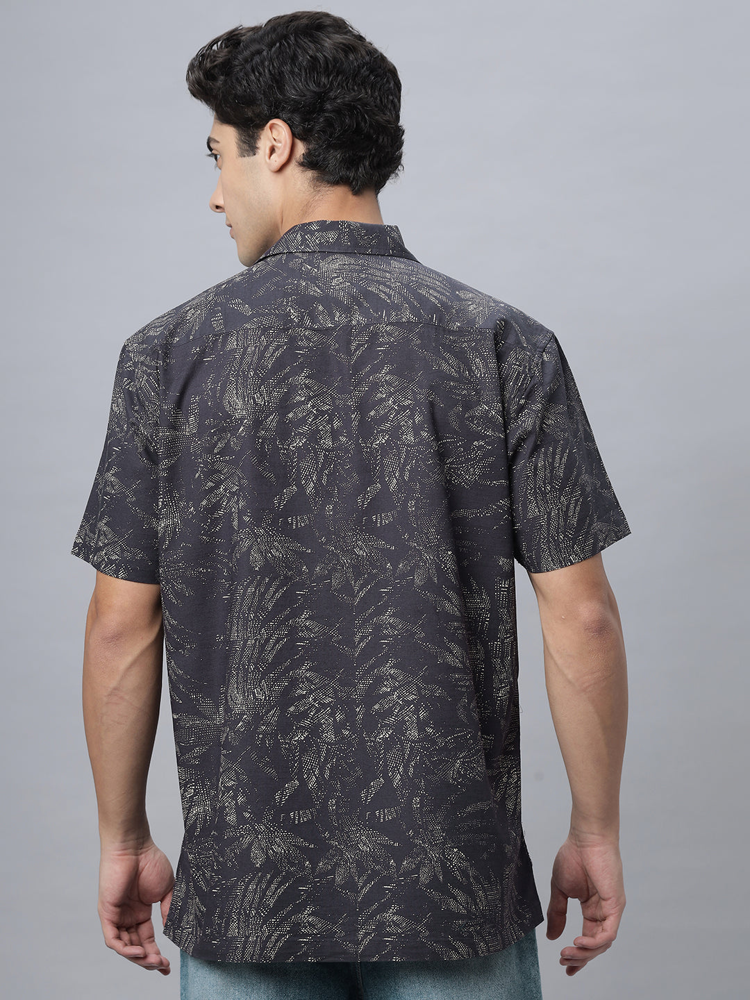 Men Coffee Brown Cotton Half Sleeve Camp Collar Printed Shirt ( NC-HS-513 )