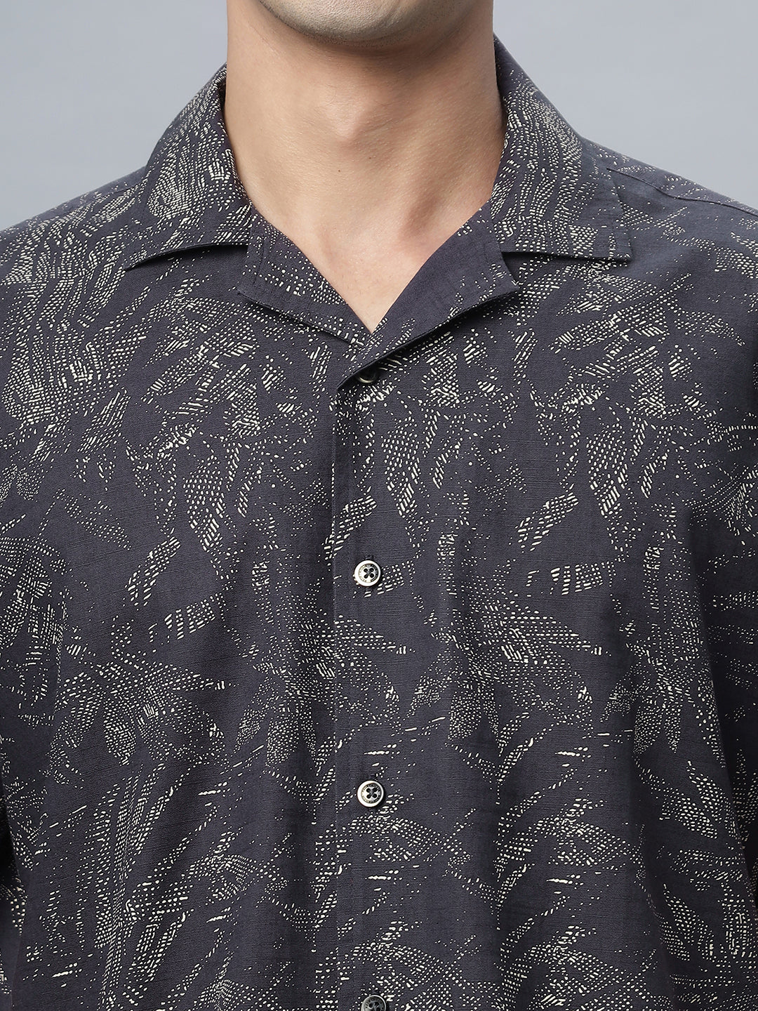 Men Coffee Brown Cotton Half Sleeve Camp Collar Printed Shirt ( NC-HS-513 )
