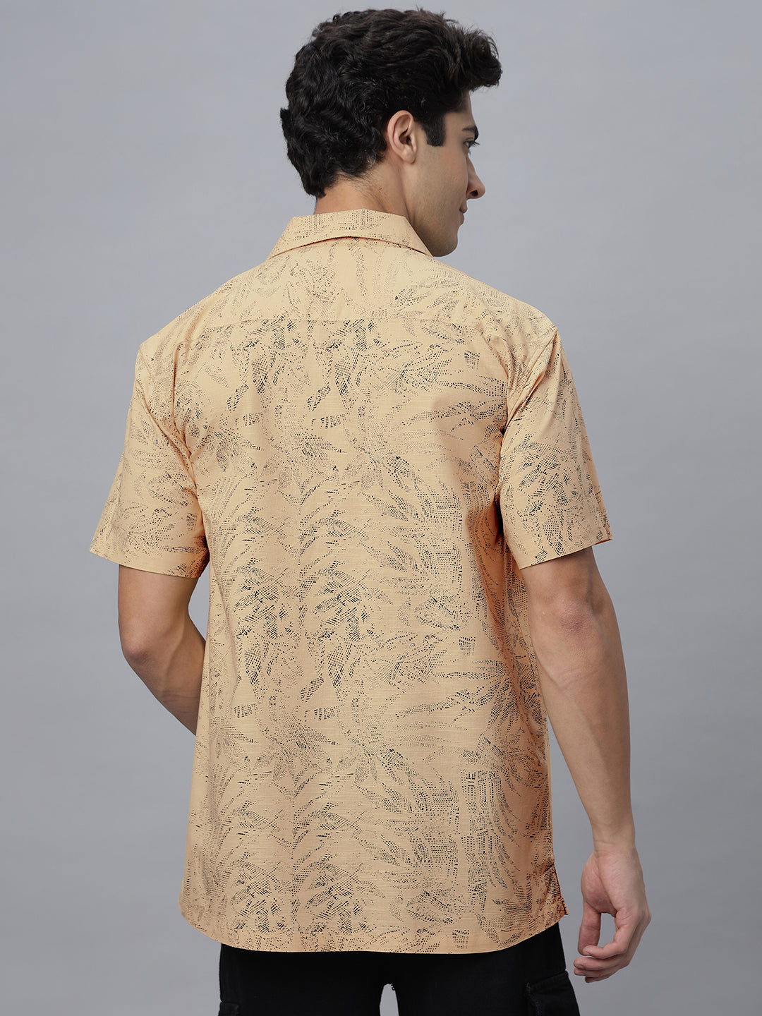Khaki Printed Half Sleeve Cotton Camp Collar Printed Shirt ( NC-HS-513 )