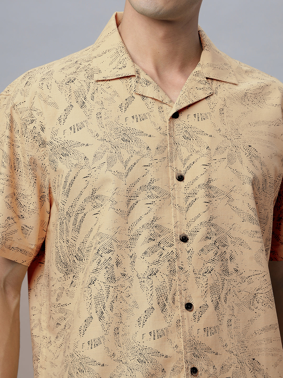 Khaki Printed Half Sleeve Cotton Camp Collar Printed Shirt ( NC-HS-513 )