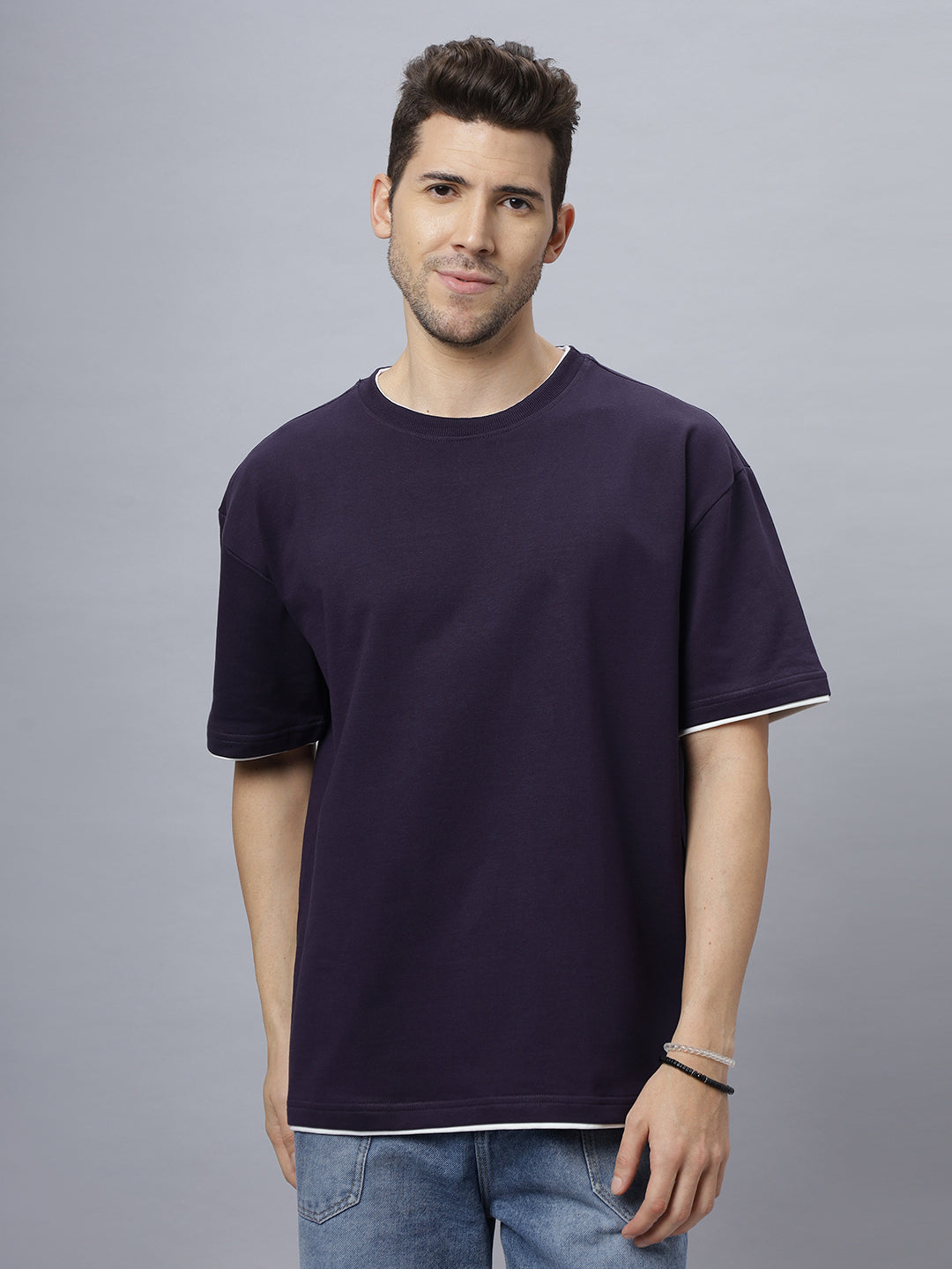 Drop-Shoulder Sleeves Heavy GSM Pure Cotton Oversize Fit T-shirt (NC-OS-102-Purple)