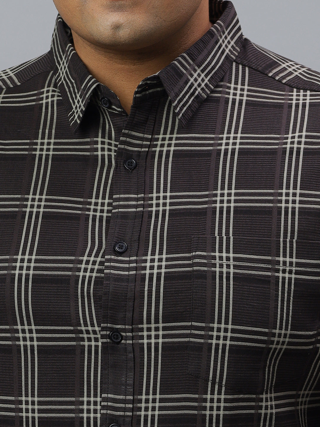 Men Black and White Checkered Long Sleeve Cotton Lycra Plus Size Casual Shirt