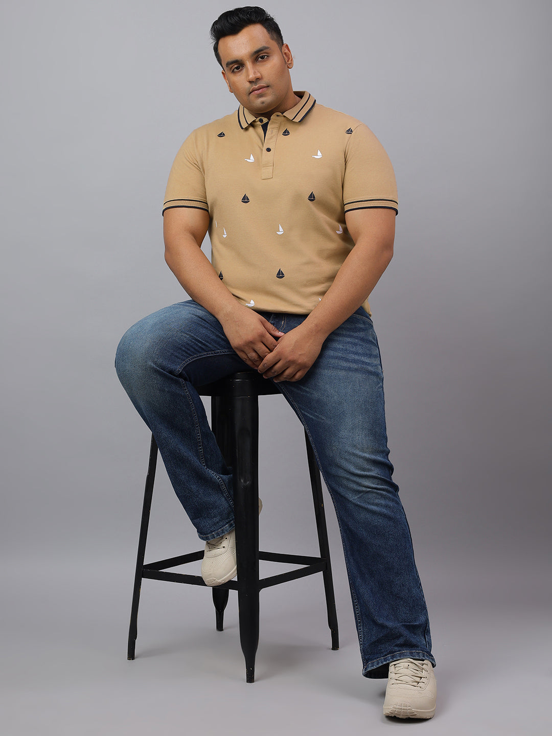 Men Khaki Slim Fit Cotton Polo T-Shirt
