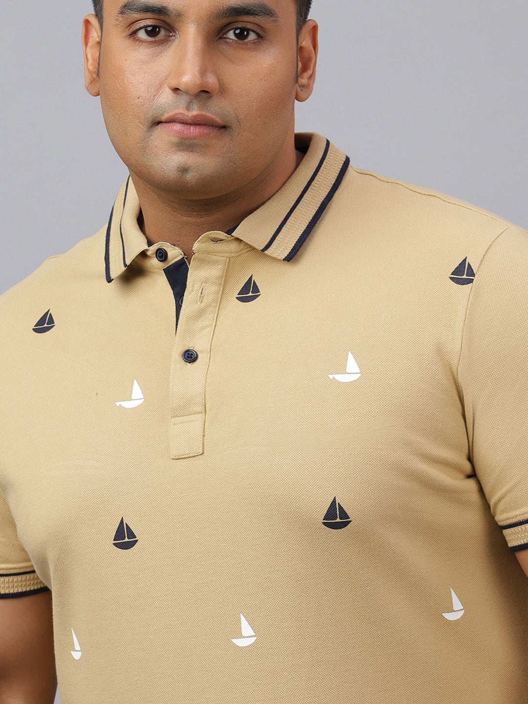 Men Khaki Slim Fit Cotton Polo T-Shirt