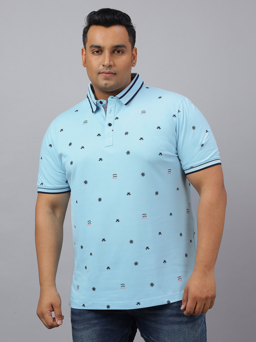 Men Sky Blue Slim Fit Cotton Polo T-Shirt