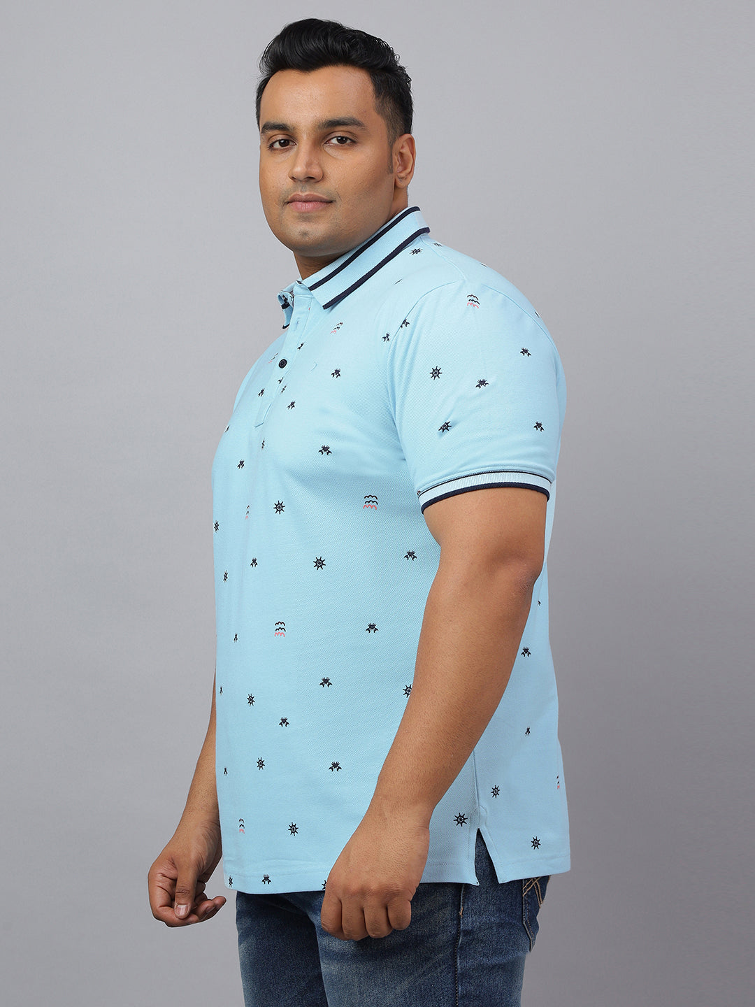 Men Sky Blue Slim Fit Cotton Polo T-Shirt