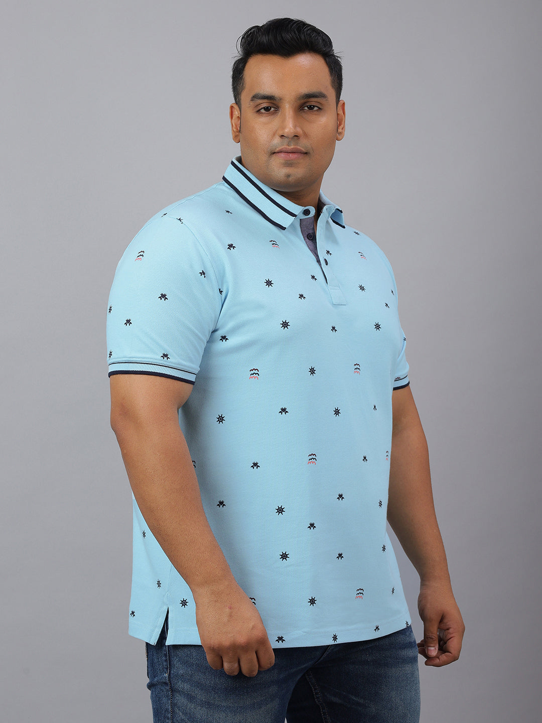 Men Sky Blue Slim Fit Cotton Polo T-Shirt