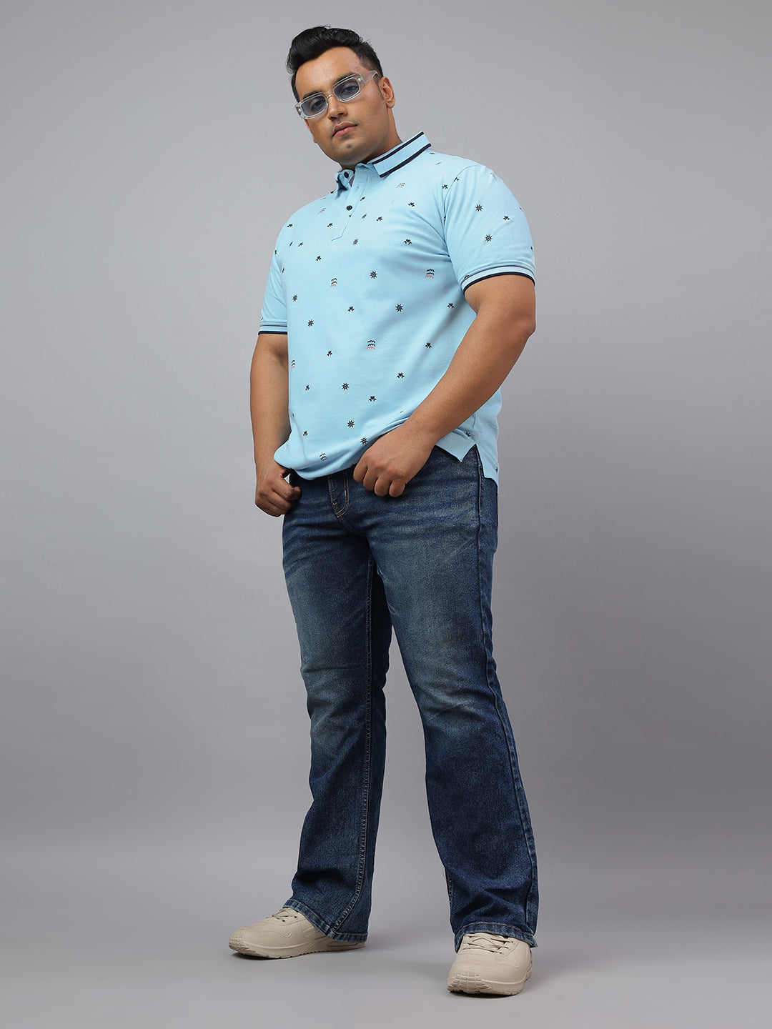 Men Sky Blue Slim Fit Cotton Polo T-Shirt