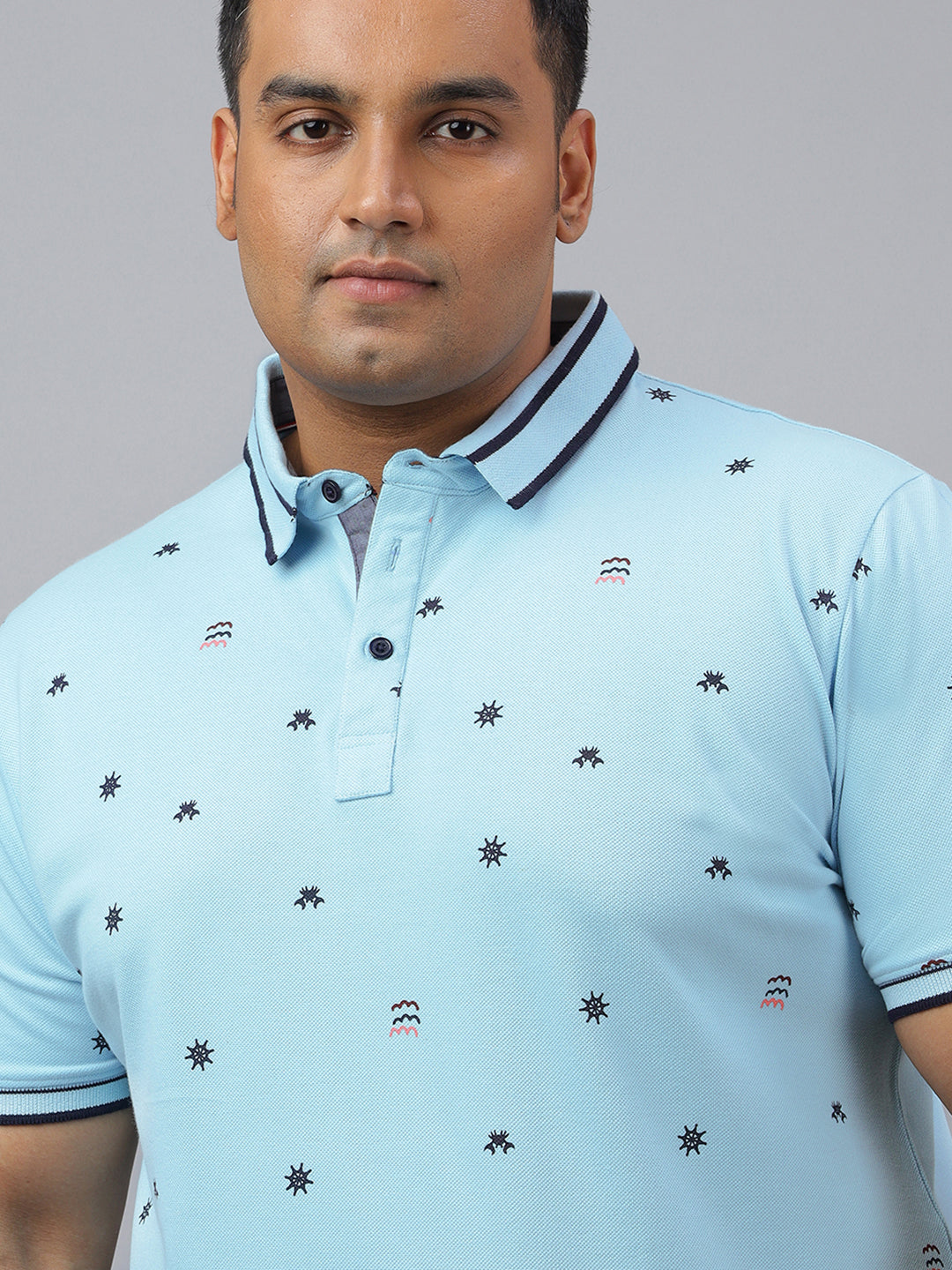 Men Sky Blue Slim Fit Cotton Polo T-Shirt