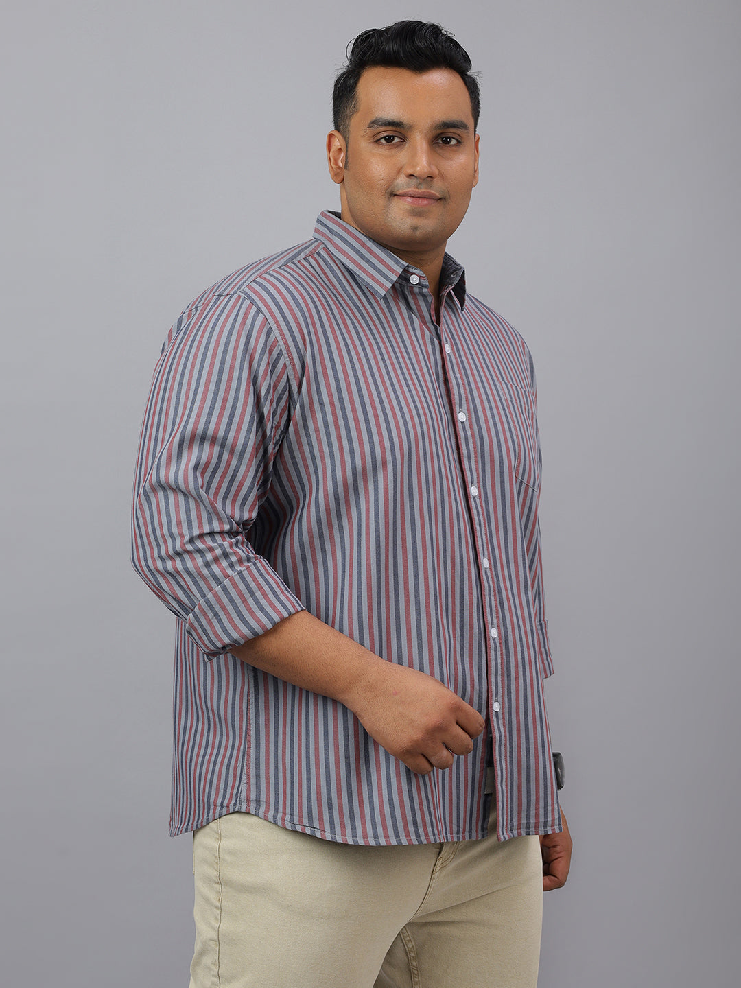 Men Indigo Cotton Stripes 1 Pocket Slim Fit Casual Shirt