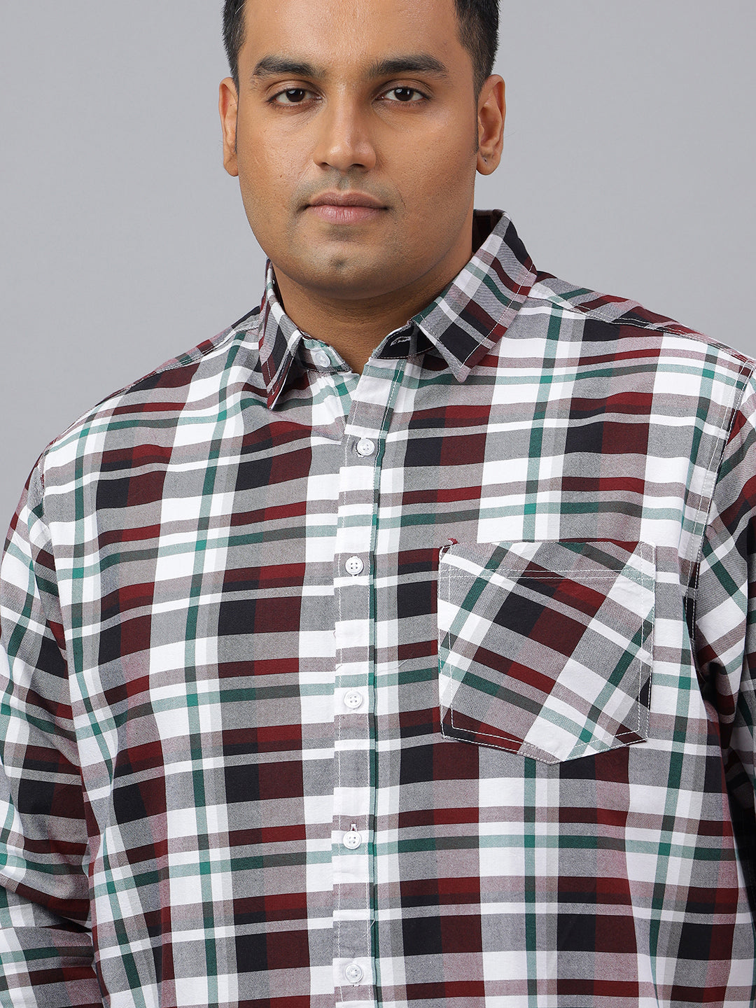 Men White, Maroon and Green Cotton Checks 1 Pocket Slim Fit Casual Shirt
