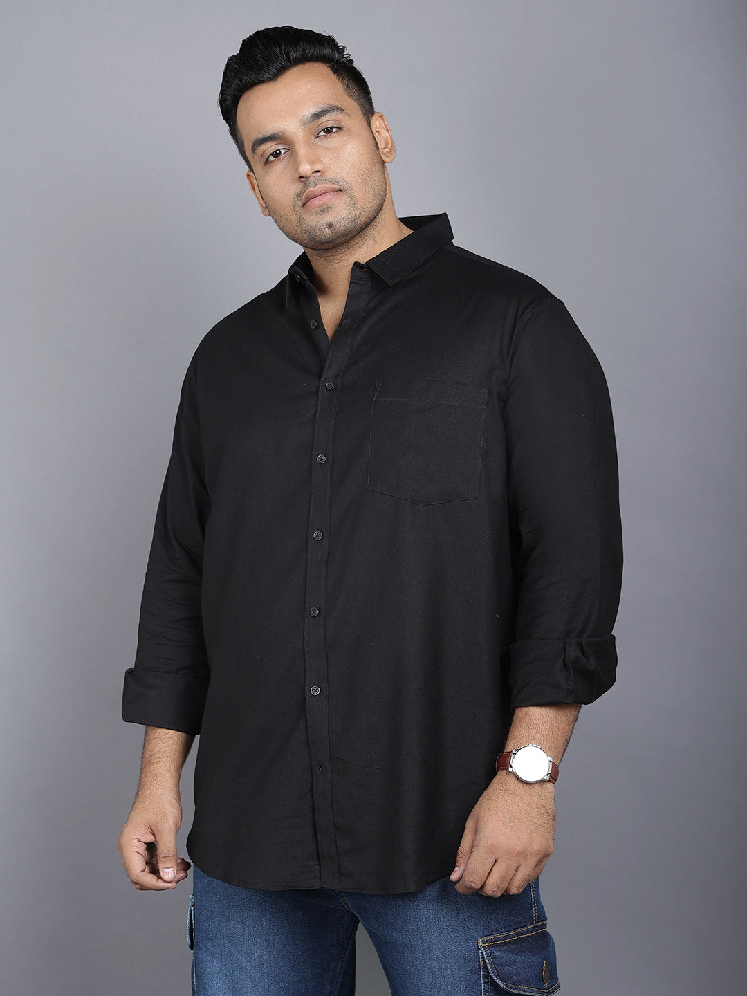 Black Cotton Linen Classic Shirt Style Code- NC-2k20-Black