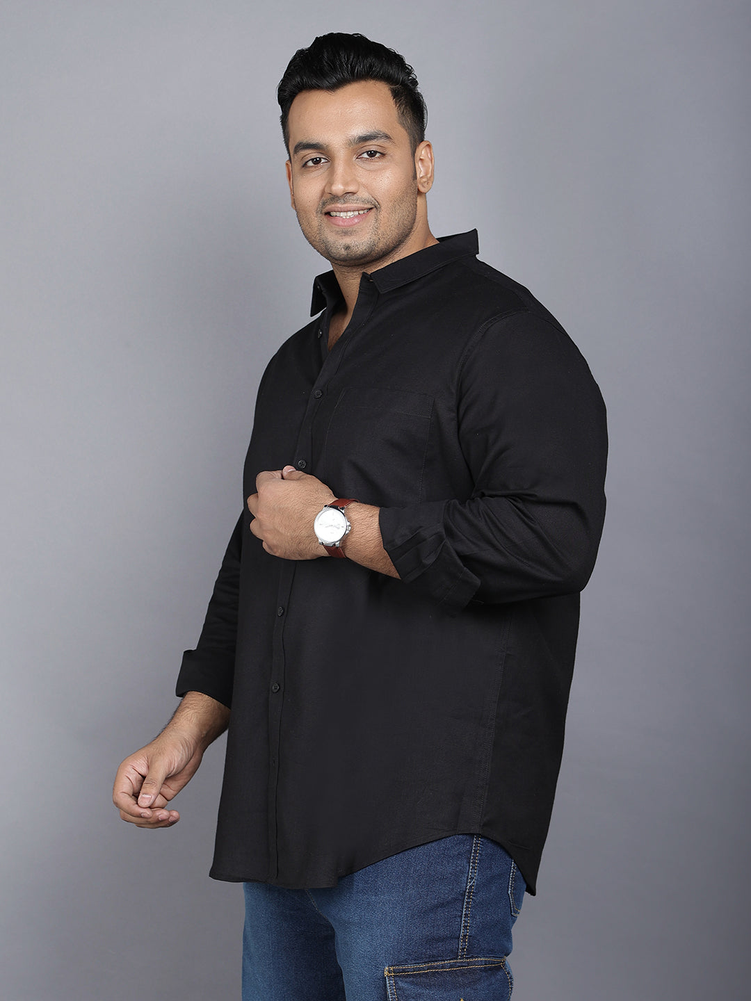 Black Cotton Linen Classic Shirt Style Code- NC-2k20-Black