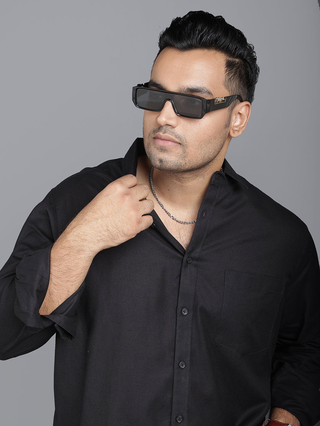 Black Cotton Linen Classic Shirt Style Code- NC-2k20-Black